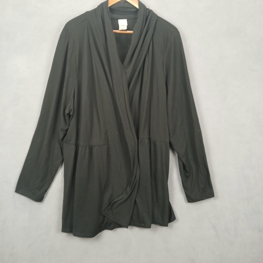 Just My Size Wrap Top Womens 4X (26/28)‎ Black Knit Open Front Pleated V Neck